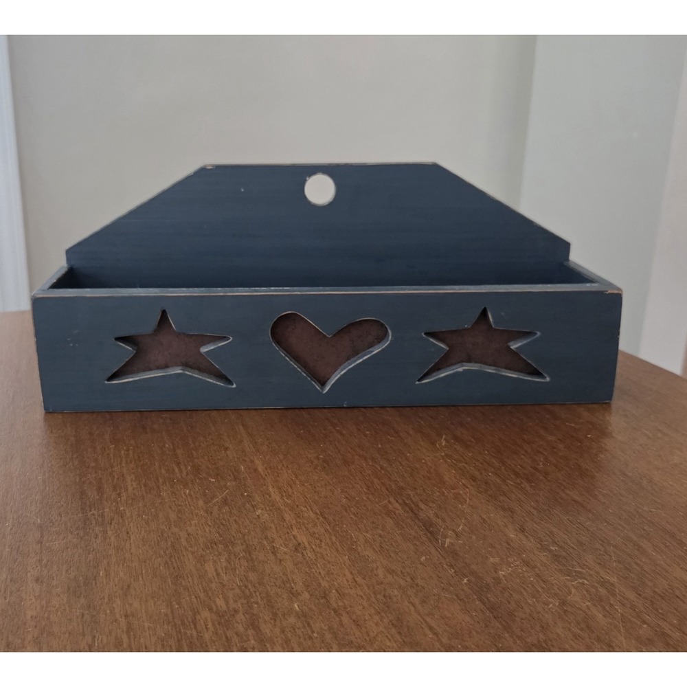 Vtg Primitive Americana Wall Shelf Box Spice Rack Heart Decor Country Charm